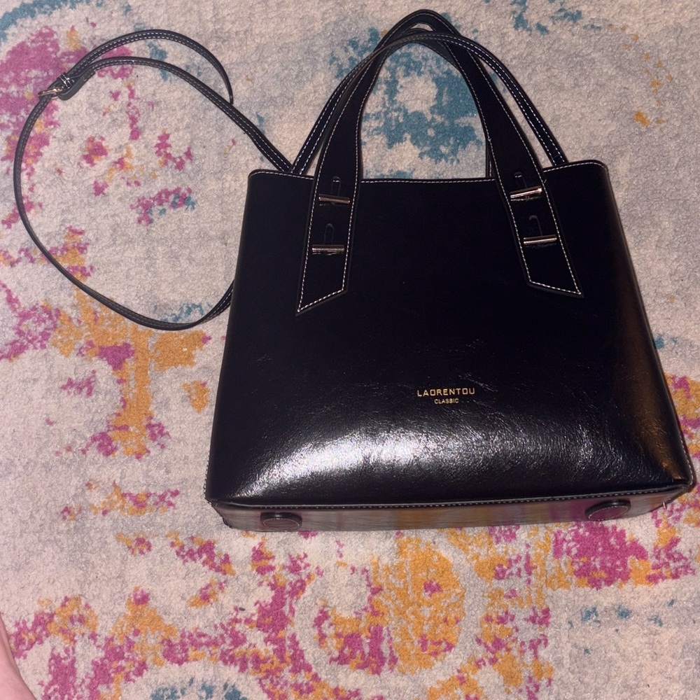Elegant Black Tote Bag by LADRENTOU - Gold Hardware